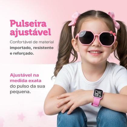 Imagem de Relogio rosa infantil digital + oculos proteção uv + caixa criança presente ajustavel pink original garantia social