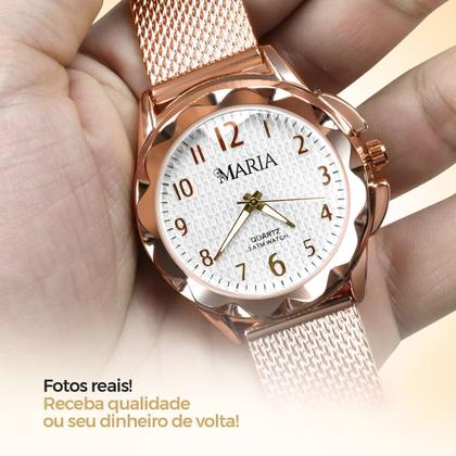 Imagem de Relogio rose feminino + colar brincos + caixa + oculos sol qualidade premium silicone marrom banhado casual prova dagua