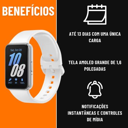 Imagem de Relógio Samsung Smartband Galaxy Fit3 Prata Compativel Com Android Tela 1.6 Amoled Bluetooth v5.3 Bateria 208mAh