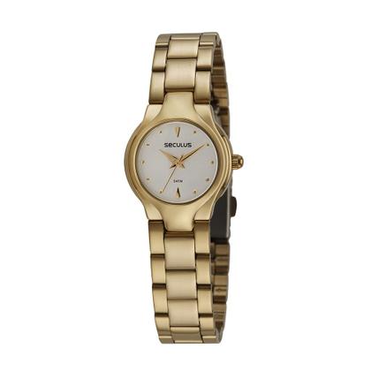 Imagem de Relogio Seculus feminino dourado banhado folheado pequeno mini classico social prova dagua kit semi joia 23704LPSVDS1K1