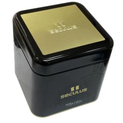 Imagem de Relogio Seculus feminino dourado quadrado pequeno retangular cravejado strass pulseira esteira 77344LPSVDS1