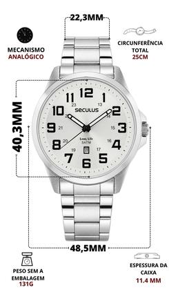 Imagem de Relógio Seculus Masculino De Pulso Analógico Quartz Prata Com Pulseira Aço Inox Esportivo Casual Com Caledário A Prova Dágua Em 50 Metros Original