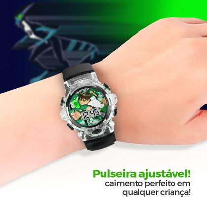 Imagem de Relogio Silicone Led Infantil Ben10 Digital Preto + Caixa verde qualidade premium esportivo presente original heroi luz