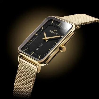 Imagem de Relógio Slim Safira Quadrado Dourado