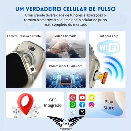 Imagem de Relógio Smart Ultra 5G AI Celular de Pulso Com WhatsApp Youtube Tik Tok e Mais