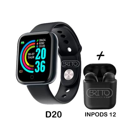 Imagem de Relógio Smart Watch Digital D20 Masculino e Feminino + Fone Bluetooth Sem Fio i12