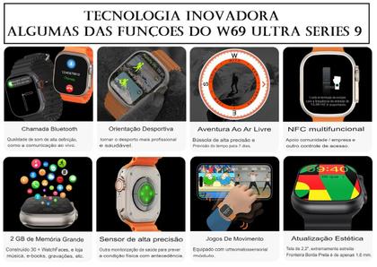 Imagem de Relógio Smart Watch W69 Ultra Troca Foto Com Trava De Pulseira Parafuso Nfc Gps Bússola Bluetooth