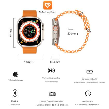 Imagem de Relógio Smart Watch W69 Ultra Troca Foto Com Trava De Pulseira Parafuso Nfc Gps Bússola Bluetooth