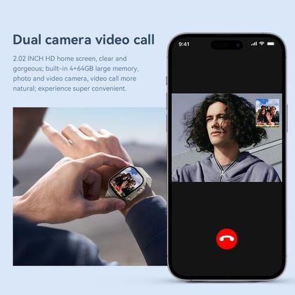 Imagem de Relógio Smartwatch HW Ultra 2 Entrada de Chip 5G 2GB Ram 64gb Processador QuadCore Android Duas Câmeras, WiFi, GPS, 7 Pulseiras e FONE TWS Sem Fio