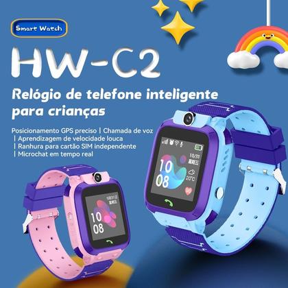 Imagem de Relógio Smartwatch Infantil Kids C2 Rosa Gps Ratreio Ligação Filhos Envio Imediato Original Nota Fiscal