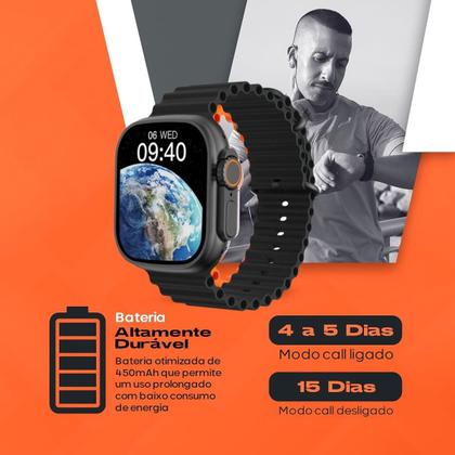 Imagem de Relogio Smartwatch Inteligente Laranja Ultra Para Samsung iPhone Watch Ultra Lançamento Nota Fiscal