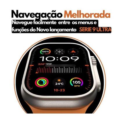 Imagem de Relogio Smartwatch Inteligente Ultra 9 Max W72 PRO Para Samsung iPhone Watch Ultra 49mm Lançamento 2024 + Acessórios e F