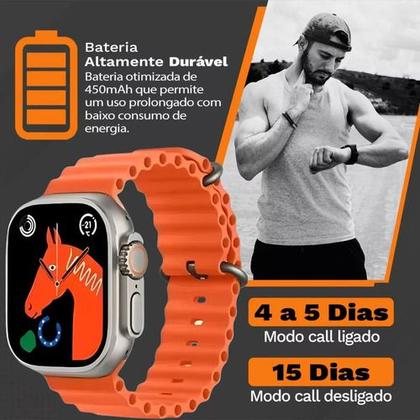 Imagem de Relogio Smartwatch Inteligente Ultra 9 W72 PRO Masculino Feminino Watch Ultra 49mm Lançamento 2024 + Acessórios e Fone 