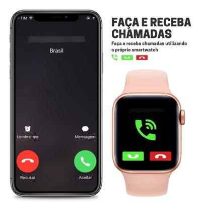 Imagem de Relogio Smartwatch Presente para a Mãe Feminino Preto Serie 9 Rosa Whatsapp Facebook Ligação Original