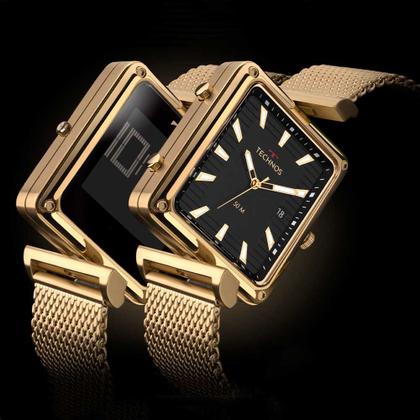 Imagem de Relógio Technos 1S13CV/1P Curvas Reversível Dourado 1S13CV