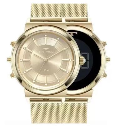 Imagem de Relógio Technos Curvas gira Digital e Analogico 2 em 1 Dourado