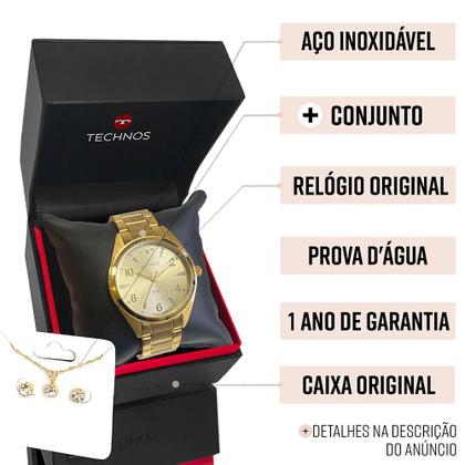 Imagem de Relógio Technos Feminino Dourado Luxo Analógico Original