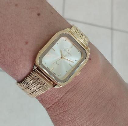 Imagem de Relogio Technos feminino dourado quadrado pequeno pulseira esteira banhado folheado 2035MZG/1D