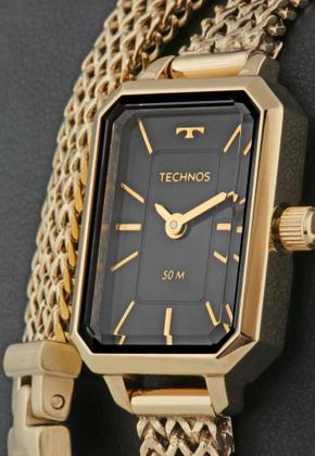 Imagem de Relógio Technos Feminino Elegance Mini Dourado Fundo Preto Pulseira 2 Voltas 5Y20IX/1P