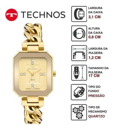 Imagem de Relógio Technos Feminino Elos Dourado Quadrado com Strass