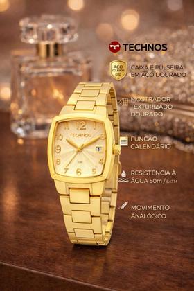 Imagem de Relógio Technos Feminino Mini Quadrado Dourado Boutique 2015CAF/4K Original