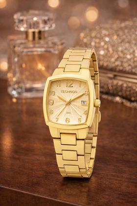 Imagem de Relógio Technos Feminino Mini Quadrado Dourado Boutique 2015CAF/4K Original