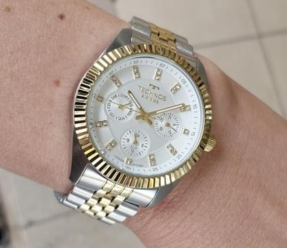 Imagem de Relogio Technos feminino prata dourado bicolor multifunção Riviera misto + Necessaire kit presente 6P79CC/1K