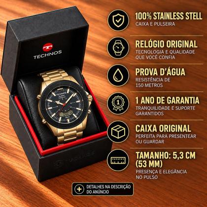 Imagem de Relógio Technos Masculino Anadigi Dourado 1 Ano De Garantia