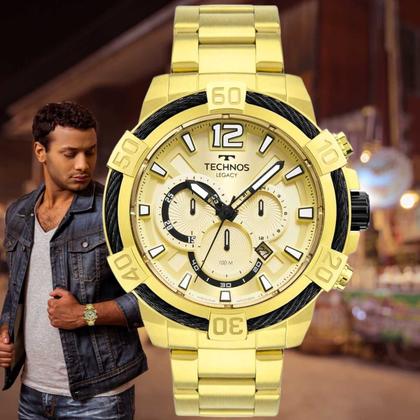 Imagem de Relógio Technos Masculino Analógico Legacy Classico Redondo Robusto Prova Dágua Casual Dourado JS26AW/1D