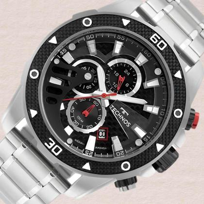 Imagem de Relógio Technos Masculino Analógico Performance TS Carbon Quartz Redondo Robusto Cronógrafo Prova Dágua 10 ATM Casual Prata JS15FR/1P