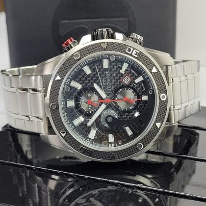 Imagem de Relógio Technos Masculino Analógico Performance TS Carbon Quartz Redondo Robusto Cronógrafo Prova Dágua 10 ATM Casual Prata JS15FR/1P