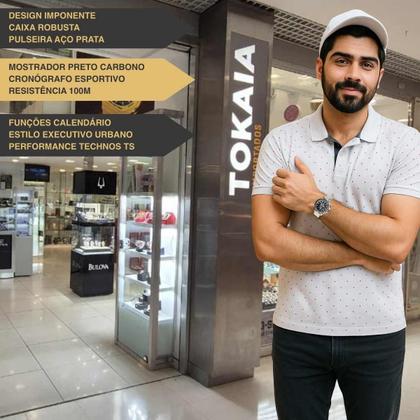 Imagem de Relógio Technos Masculino Analógico Performance TS Carbon Quartz Redondo Robusto Cronógrafo Prova Dágua 10 ATM Casual Prata JS15FR/1P