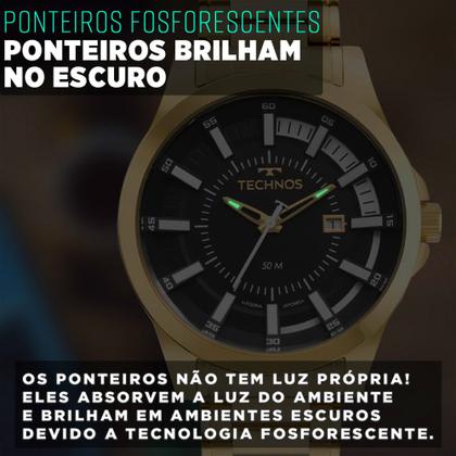 Imagem de Relógio Technos Masculino Dourado Preto Prova d'água com garantia de 1 ano com carteira