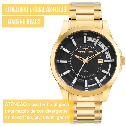 Imagem de Relógio Technos Masculino Dourado Preto Prova d'água com garantia de 1 ano com carteira