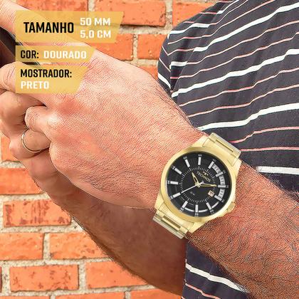 Imagem de Relógio Technos Masculino Dourado Preto Prova d'água com garantia de 1 ano com carteira