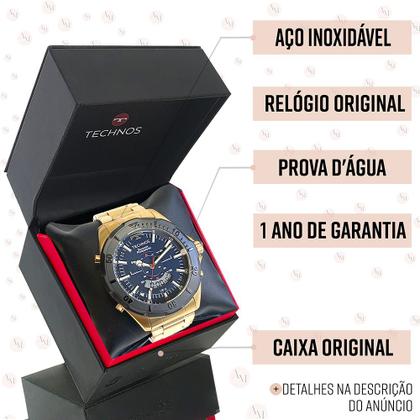 Imagem de Relógio Technos Masculino Dourado Preto Skydiver Prova d'água com 1 ano de garantia e carteira