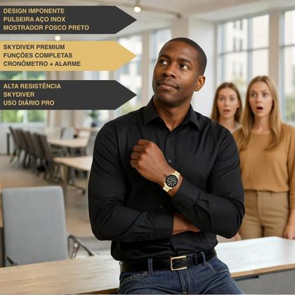 Imagem de Relógio Technos Masculino Performance Skydiver Aço Inox Digital Analógico Robusto Dourado WT205GA/1P