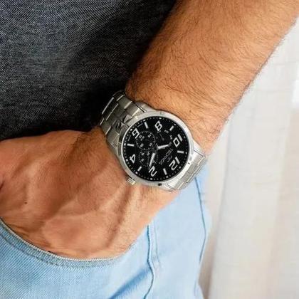 Imagem de Relogio Technos Masculino prata mostrador preto multifunção a prova de agua aço inox antialérgico 6P29AFTS/1P
