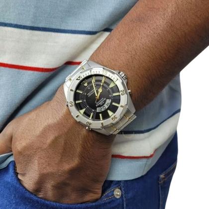 Imagem de Relógio Technos Skydiver Prateado Com Dourado Prova d'Água Masculino Calendário Digital WT205FQ/5P