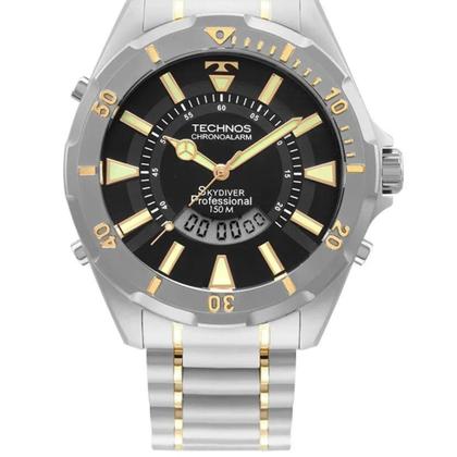Imagem de Relógio Technos Skydiver Prateado Com Dourado Prova d'Água Masculino Calendário Digital WT205FQ/5P
