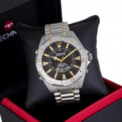Imagem de Relógio Technos Skydiver Prateado Com Dourado Prova d'Água Masculino Calendário Digital WT205FQ/5P