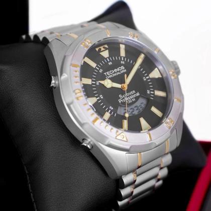 Imagem de Relógio Technos Skydiver Prateado Com Dourado Prova d'Água Masculino Calendário Digital WT205FQ/5P