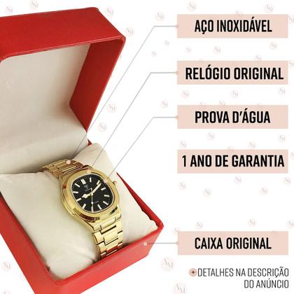 Imagem de Relógio Tuguir Masculino Dourado Analógico 1 Ano De Garantia