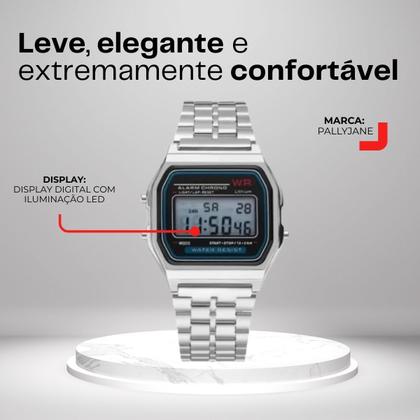 Imagem de Relógio Unissex Vintage Prata Quadrado Retro Pulso Digital P
