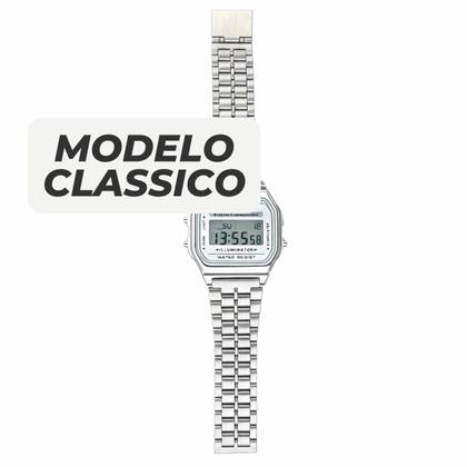 Imagem de Relogio WR Classico Digital Luz Verde Luminoso Cronometro Data Vintage Quadrado Retangular Rose Prata