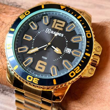 Relogio Xgames Masculino Dourado Caixa Grande Xmgs 1019 P2kx