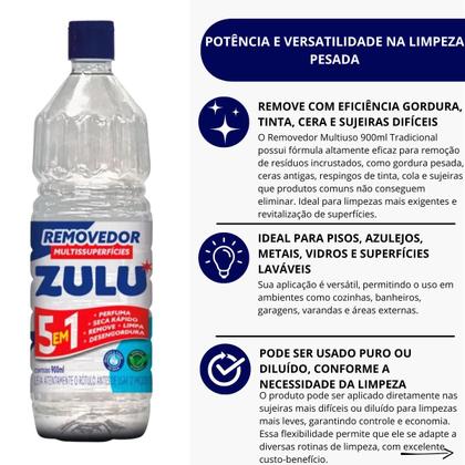Imagem de Removedor Zulu Tradicional 900ml  Para Limpeza Pesada de Pisos, Vidros, Azulejos e Metais com Ação Potente e Aroma Refrescante