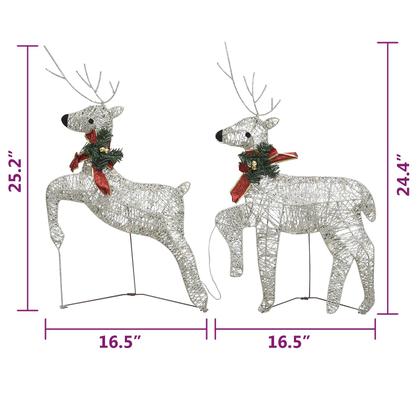 Imagem de Rena de Natal brilhante de 2 peças vidaXL, luzes LED brancas quentes, 8 modos de iluminação, resistente às intempéries para decoração de jardins de férias em ambientes externos e internos, com decoração removível no pescoço