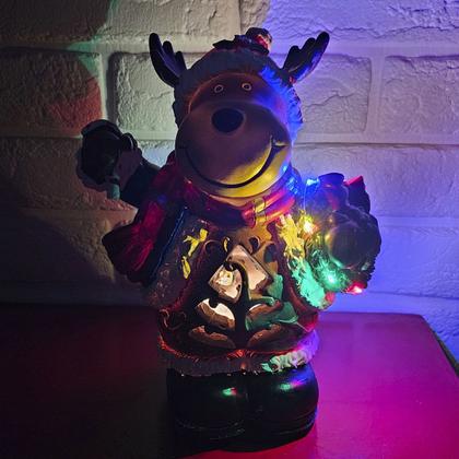 Imagem de Rena Natal Fofa Led Musica Som Natalino Decoraçao Loja Arvore Vitrine Shopping Casa Mesa Recepçao Festa Fim de Ano