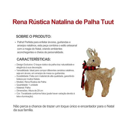 Imagem de Rena Rústica Natalina de Palha Tuut